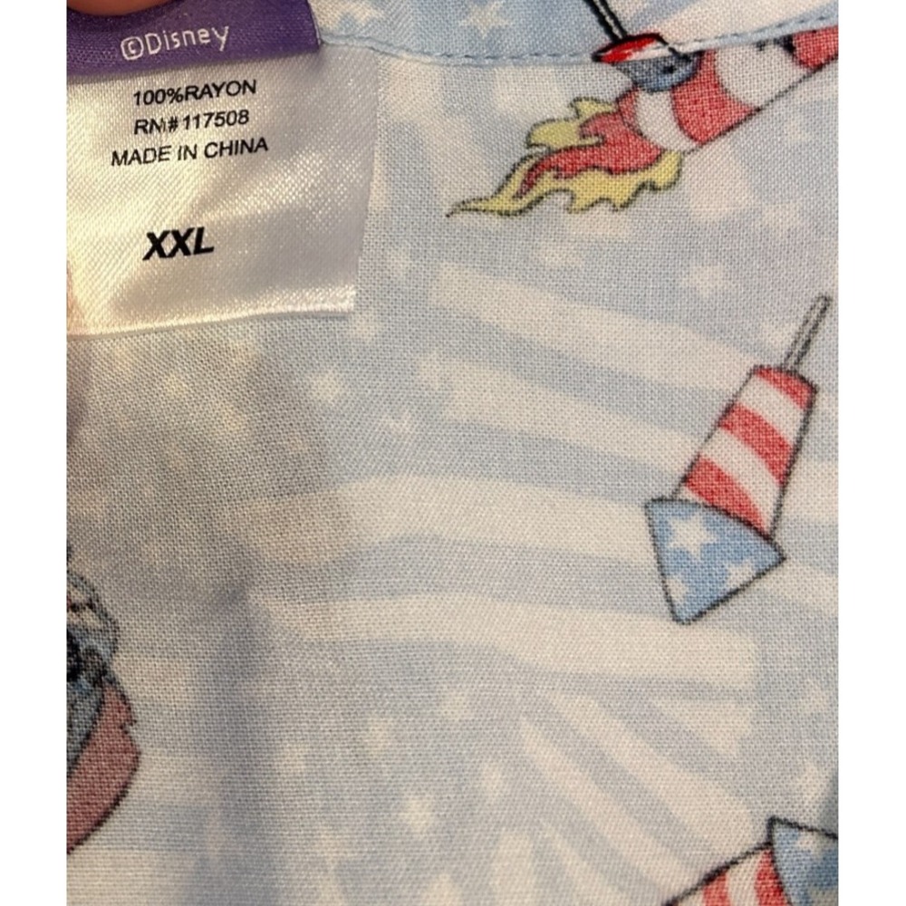 Disney Lilo & Stitch Patriotic Hawaiian Shirt XXL Rayon Blue Flags Fireworks - Picture 6 of 6